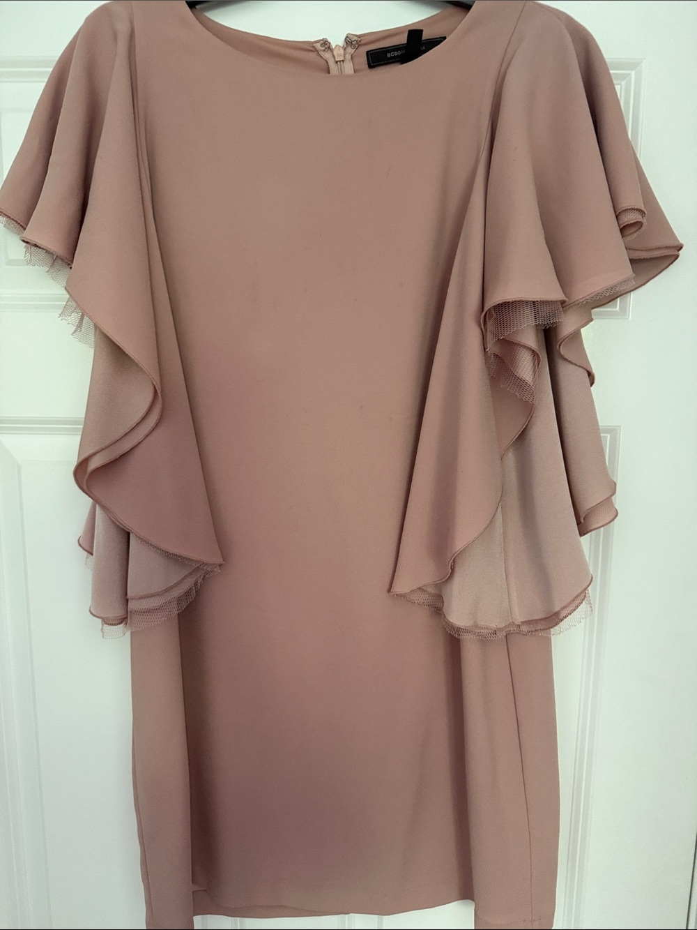 BCBGMaxAzria Dusty Blush Layered Ruffle Mini Dress